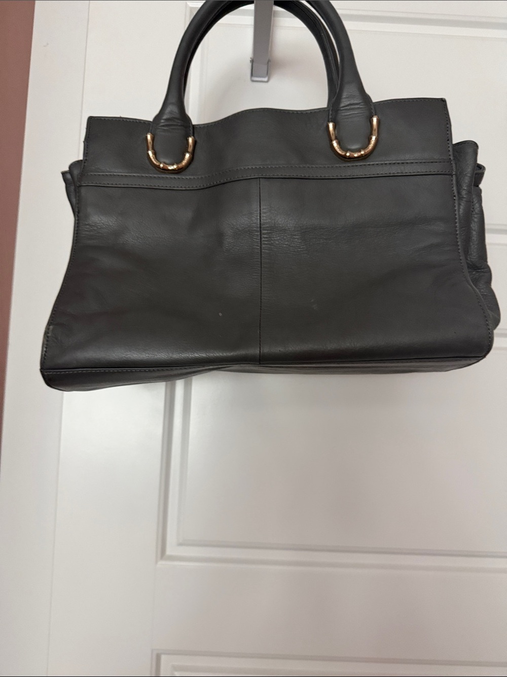 Elaine Turner Gray Leather Satchel with silver Rings
